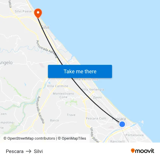 Pescara to Silvi map