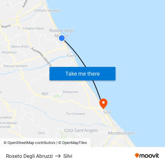 Roseto Degli Abruzzi to Silvi map