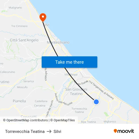 Torrevecchia Teatina to Silvi map