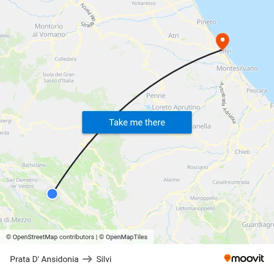 Prata D' Ansidonia to Silvi map