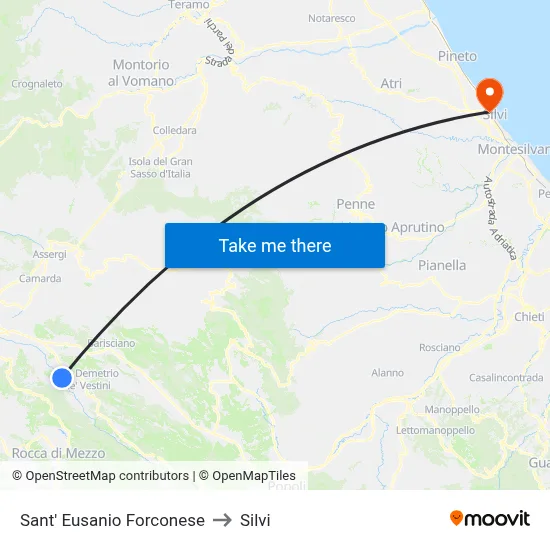 Sant' Eusanio Forconese to Silvi map