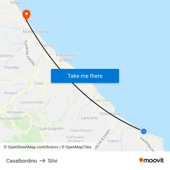 Casalbordino to Silvi map