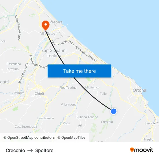 Crecchio to Spoltore map