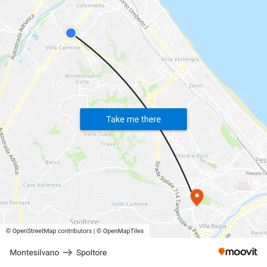 Montesilvano to Spoltore map