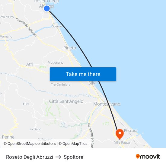 Roseto Degli Abruzzi to Spoltore map