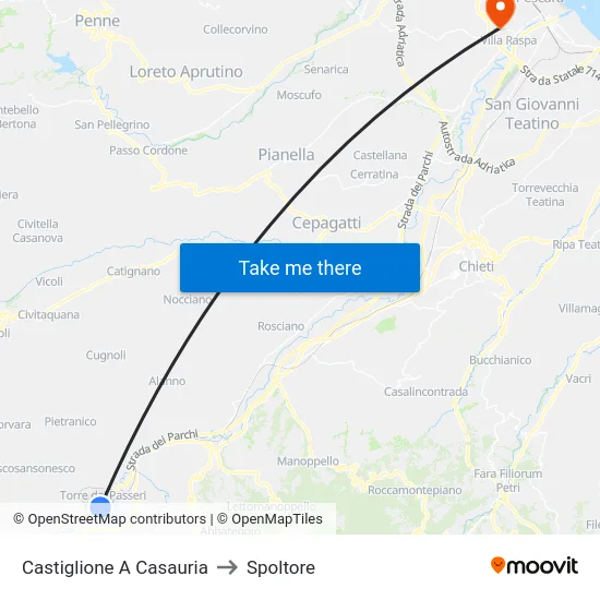 Castiglione A Casauria to Spoltore map