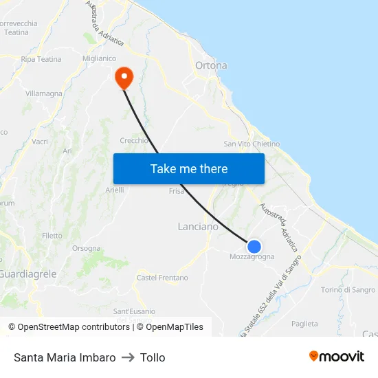 Santa Maria Imbaro to Tollo map