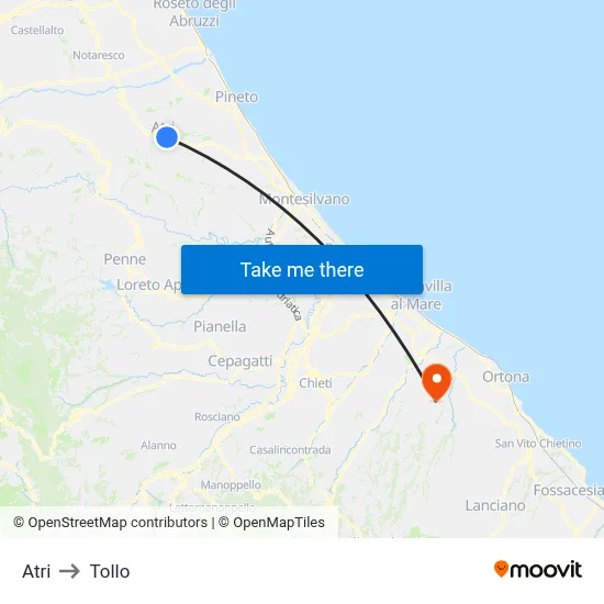 Atri to Tollo map