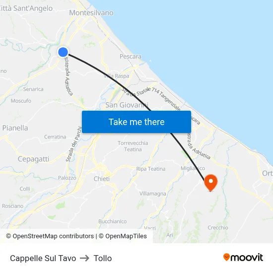 Cappelle Sul Tavo to Tollo map