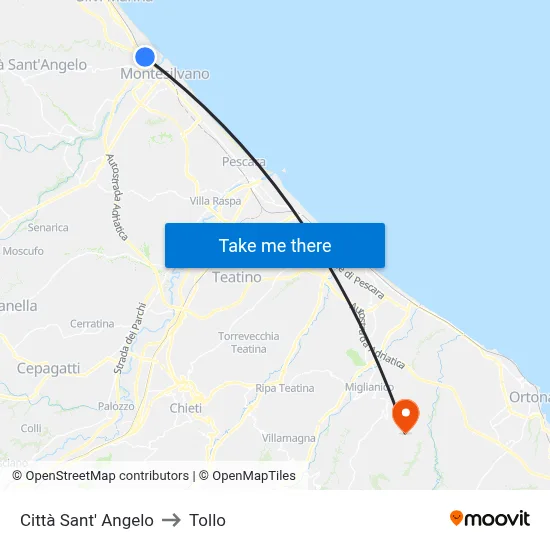 Città Sant' Angelo to Tollo map