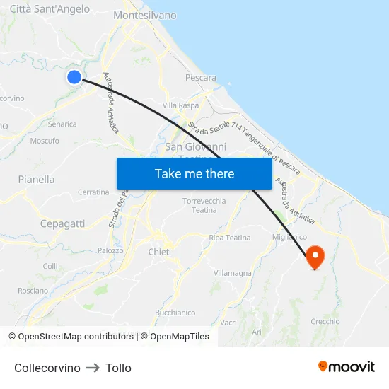 Collecorvino to Tollo map