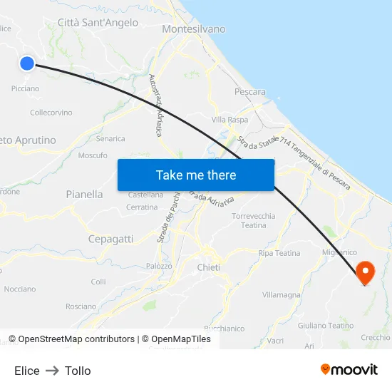 Elice to Tollo map