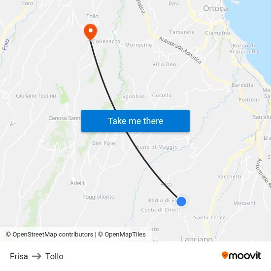 Frisa to Tollo map
