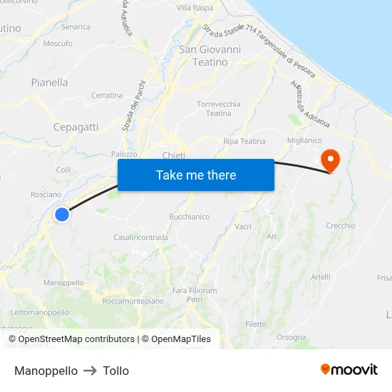 Manoppello to Tollo map