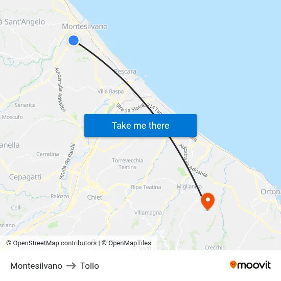 Montesilvano to Tollo map