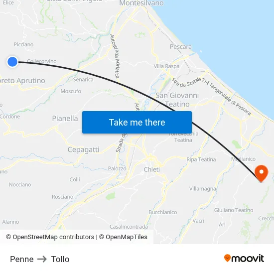 Penne to Tollo map
