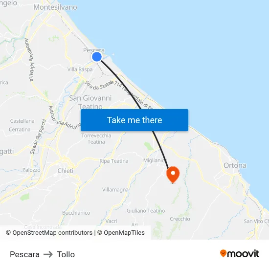 Pescara to Tollo map