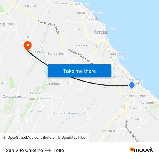 San Vito Chietino to Tollo map