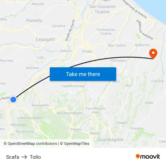 Scafa to Tollo map