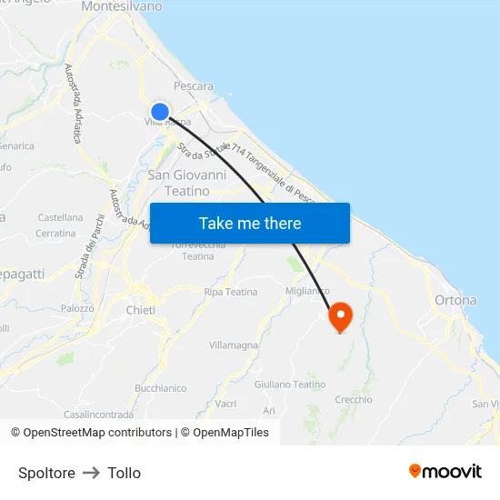 Spoltore to Tollo map