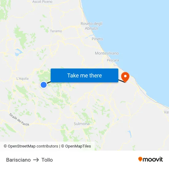 Barisciano to Tollo map