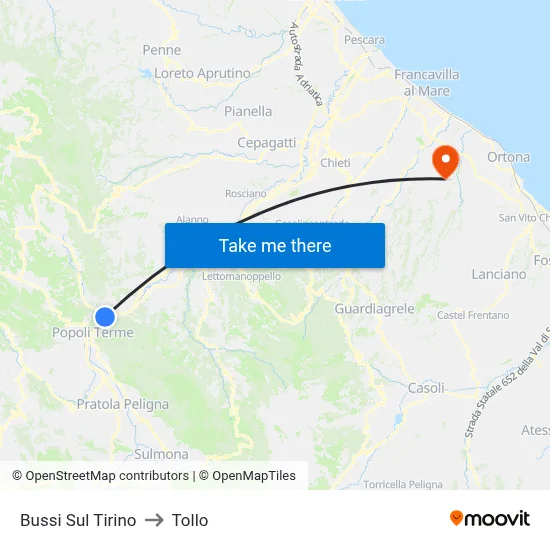 Bussi Sul Tirino to Tollo map