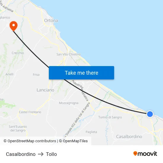 Casalbordino to Tollo map