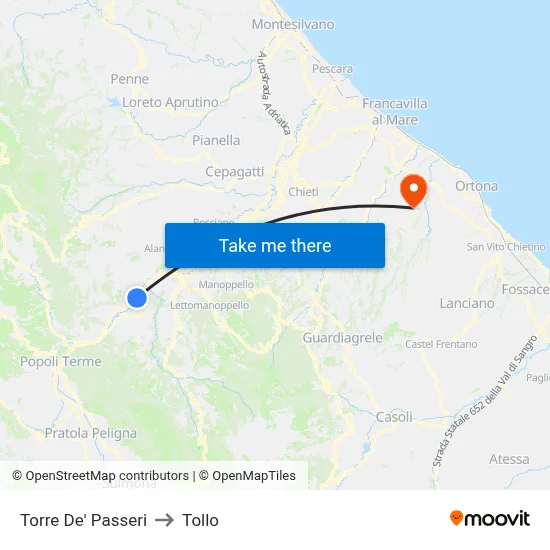 Torre De' Passeri to Tollo map