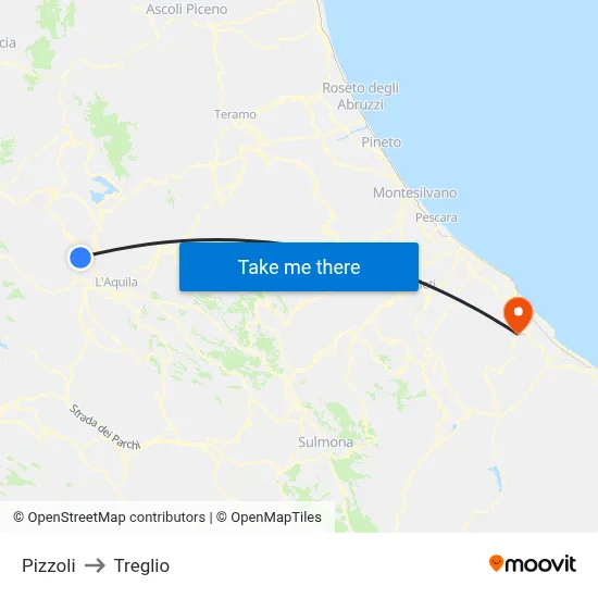 Pizzoli to Treglio map