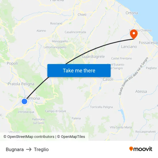 Bugnara to Treglio map