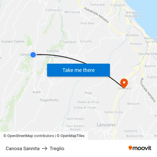 Canosa Sannita to Treglio map