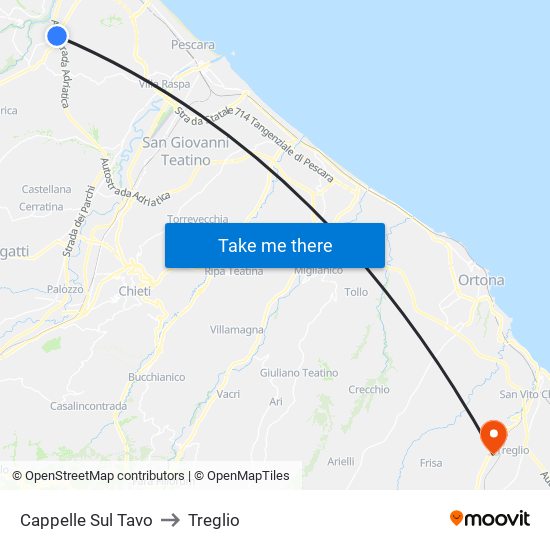 Cappelle Sul Tavo to Treglio map
