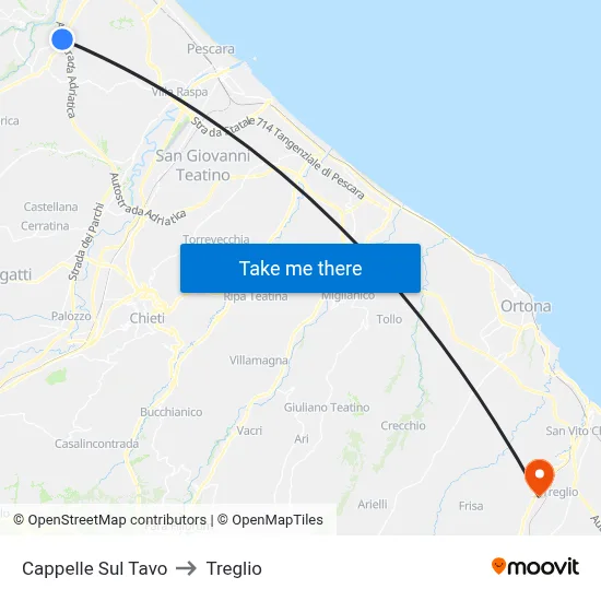 Cappelle Sul Tavo to Treglio map