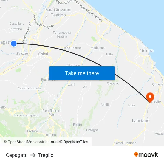 Cepagatti to Treglio map