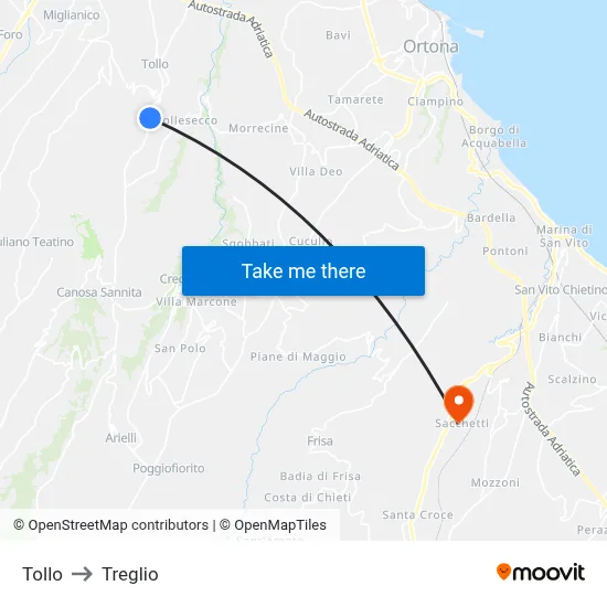 Tollo to Treglio map