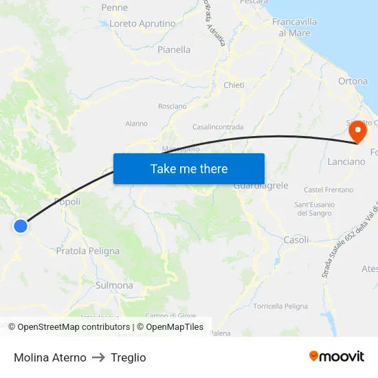 Molina Aterno to Treglio map