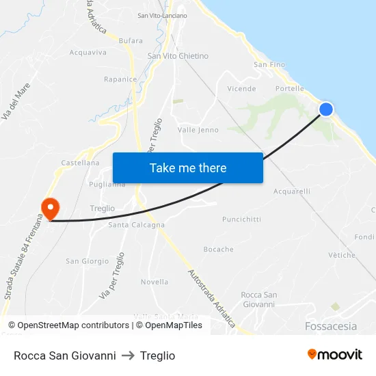 Rocca San Giovanni to Treglio map