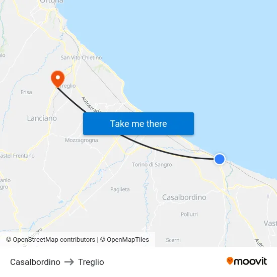 Casalbordino to Treglio map