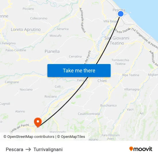 Pescara to Turrivalignani map
