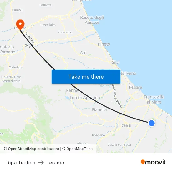 Ripa Teatina to Teramo map