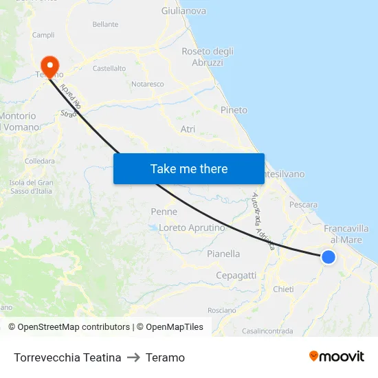Torrevecchia Teatina to Teramo map