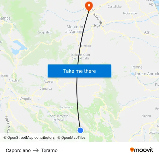 Caporciano to Teramo map