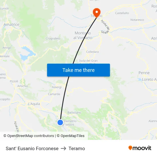 Sant' Eusanio Forconese to Teramo map