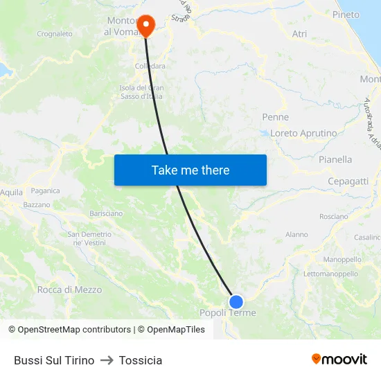 Bussi Sul Tirino to Tossicia map