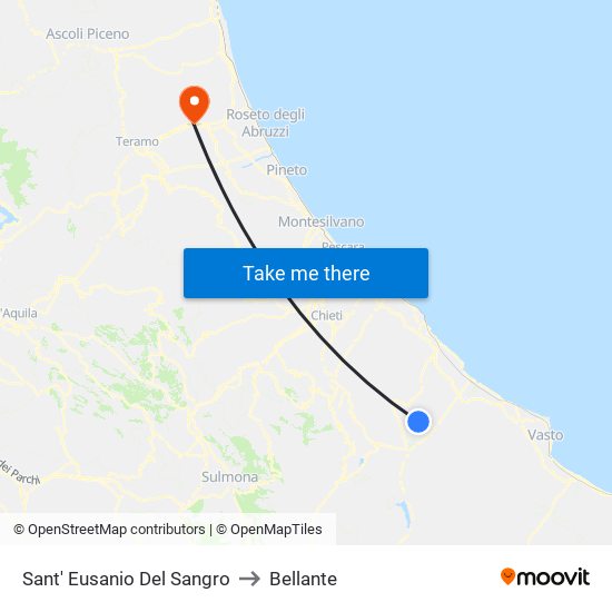Sant' Eusanio Del Sangro to Bellante map