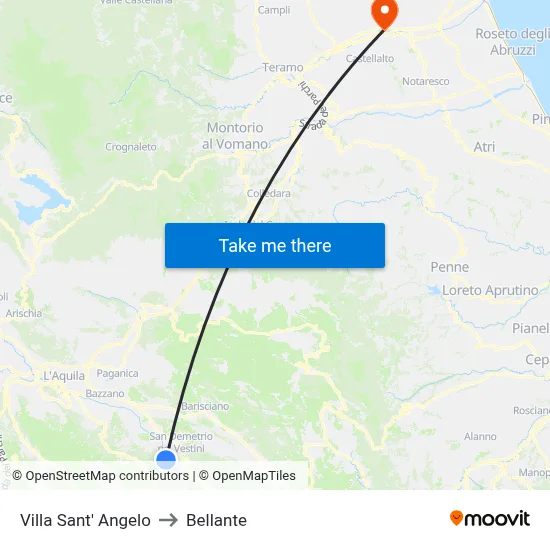 Villa Sant'Angelo to Bellante map