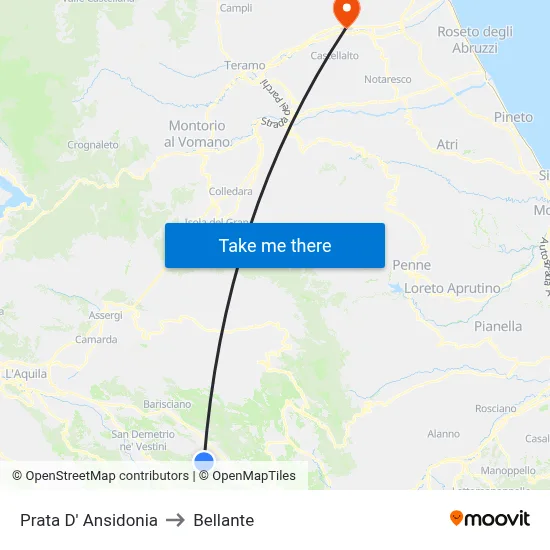 Prata D' Ansidonia to Bellante map