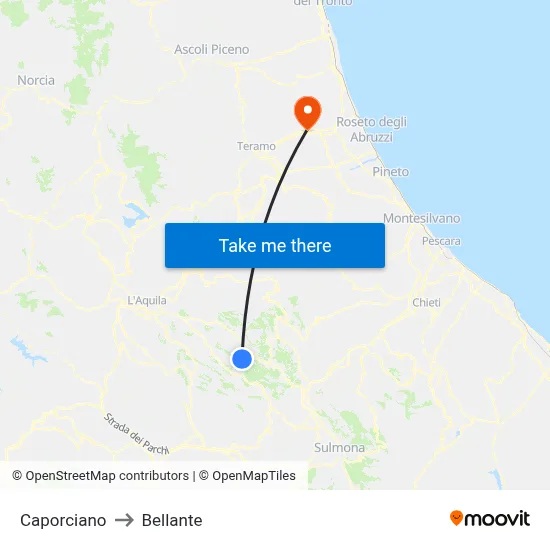 Caporciano to Bellante map
