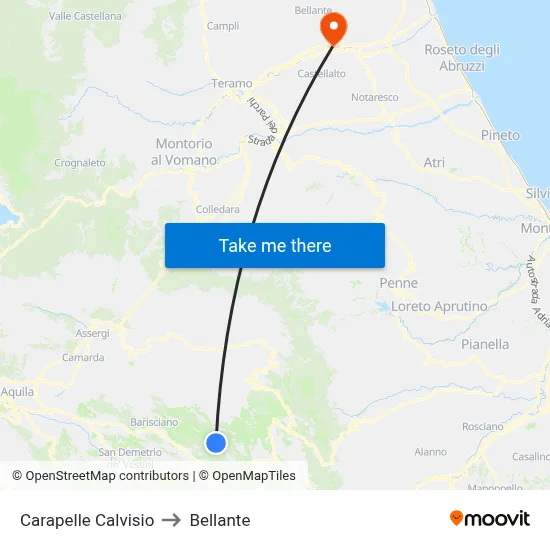 Carapelle Calvisio to Bellante map