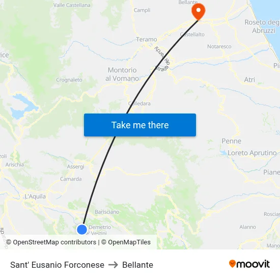 Sant' Eusanio Forconese to Bellante map